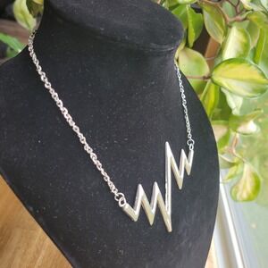 Silver Tone Heartbeat Necklace Electrocardiogram ECG Pulse Chain‎ Jewelry